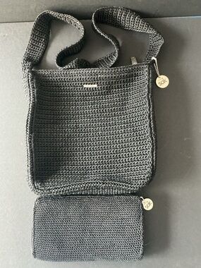 The Sak Black Crochet Crossbody with Matching Wristlet